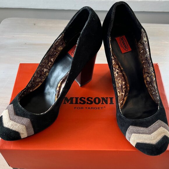 Missoni for Target Black Suede with Tan Zigzag Pumps - Picture 1 of 8